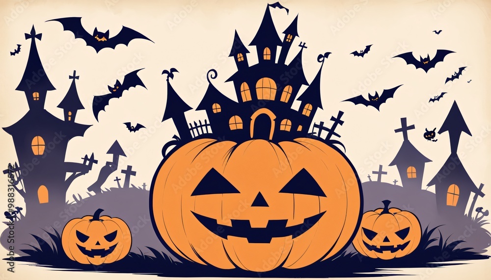 illustration of a Halloween night with moon and pumpkin background illustration of a Halloween night with moon and pumpkin background