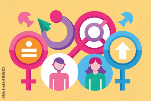 Colorful gender symbols showcase diversity and inclusivity, highlighting different identities and representations within contemporary culture.