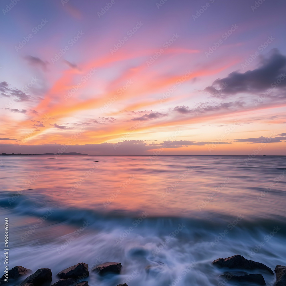 Fototapeta premium Long exposure shot of the seascape in Guernsey during a sunset