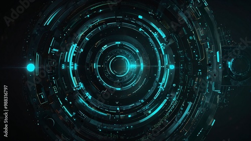 Abstract Vector Motion Background with Multicolored Circles in Dark Turquoise and Light Emerald, Cyberpunk Steampunk Futuristic Design