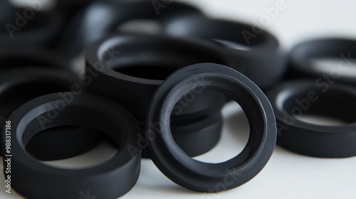 Stacked Black Rubber Rings Closeup Photography