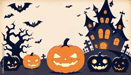 illustration of a Halloween night with moon and pumpkin background