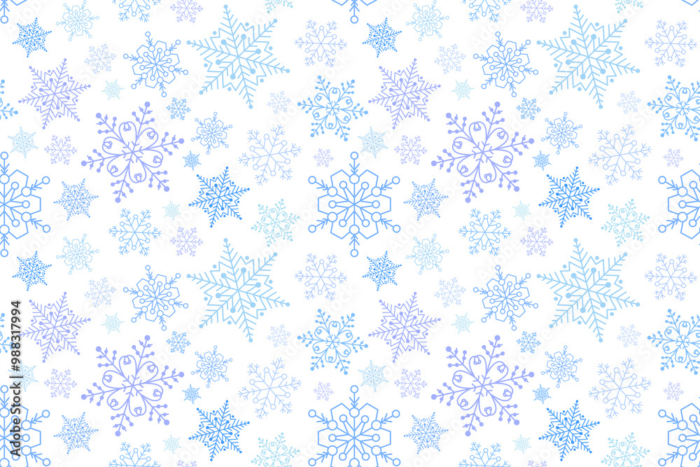 Blue elegant snowflakes seamless pattern on white background. Festive snowflakes pattern for textile, wrapping paper Blue elegant snowflakes seamless pattern on white background. Festive snowflakes pattern for textile, wrapping paper