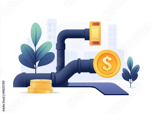 Passive income streams, interconnected pipelines, flat design illustration