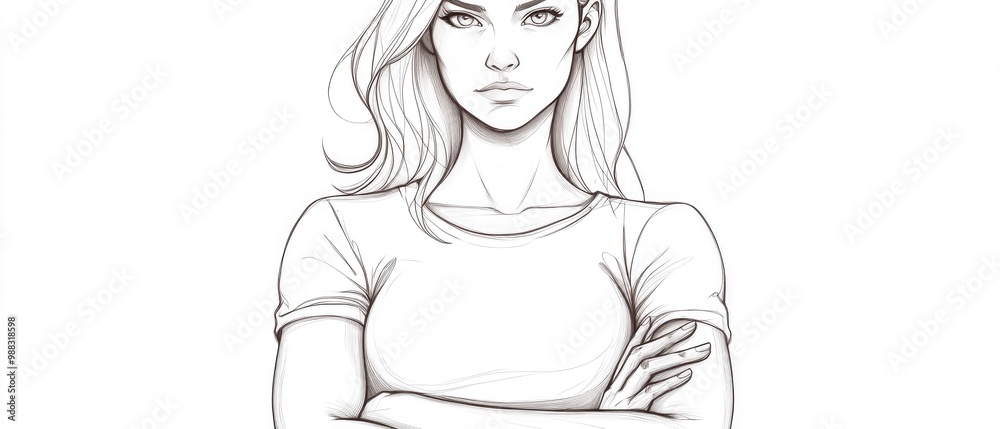 Line art depiction of a strong cartoon woman with her arms crossed