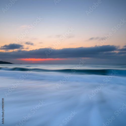 Long exposure shot of the seascape in Guernsey during a sunset