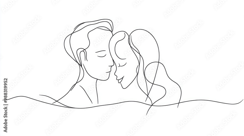 Continuous line art illustration featuring a family with a mother father and child expressing love through a minimalist doodle style on a white background Continuous line art illustration featuring a family with a mother father and child expressing love through a minimalist doodle style on a white background