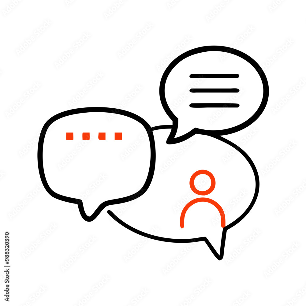 Communication icon featuring a user and dialogue bubbles with messages Communication icon featuring a user and dialogue bubbles with messages