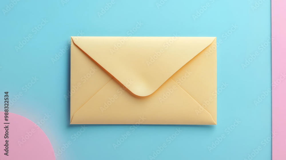 An envelope on a pastel blue and pink background. An envelope on a pastel blue and pink background.