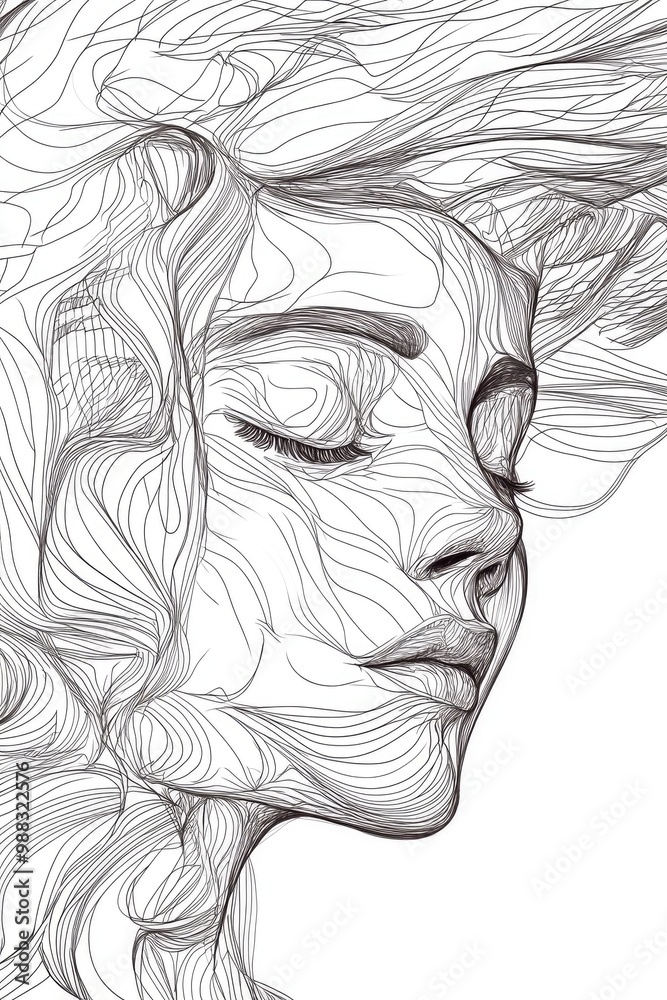 Line art illustration depicting a goddess figure Line art illustration depicting a goddess figure