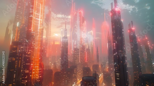Summer Solstice A Futuristic City Adorned with Vibrant Holographic Displays