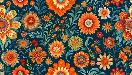 vibrant ethnic floral seamless pattern with intricate designs and rich colors