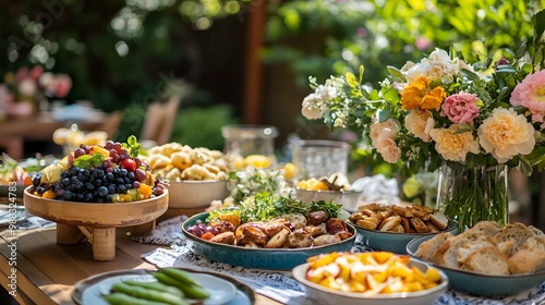 Wallpaper Mural A joyful Sunday brunch setup in a beautiful garden, featuring fresh flowers, vibrant dishes, and smiling faces, capturing the warmth and cheer of an outdoor gathering with friends and family.
 Torontodigital.ca