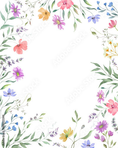 Watercolor floral frame. Hand drawn illustration. Vector EPS.