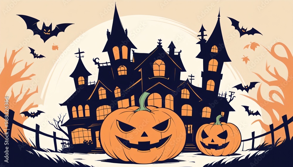 illustration of a Halloween night with moon and pumpkin background illustration of a Halloween night with moon and pumpkin background