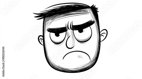 Line art illustration of a cartoon character with a frown
