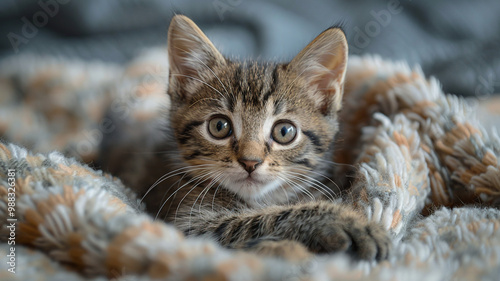 Very cute beautiful gray kitten close-up silhouette