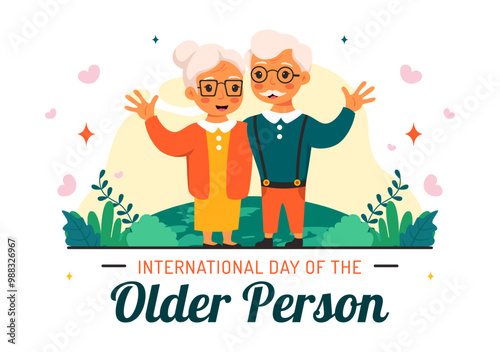 International Day of Older Persons Vector Illustration featuring an Elderly Man and Woman Celebrating in a Flat Style Cartoon Background