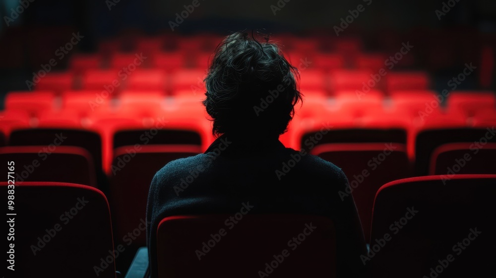 Solitude in the Theater: Lonely Spectator Engrossed in Drama on Stage with Deepening Shadows Solitude in the Theater: Lonely Spectator Engrossed in Drama on Stage with Deepening Shadows