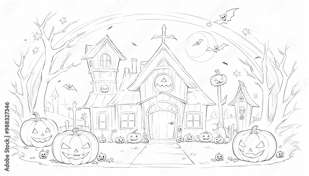 Obraz premium illustration of a Halloween night with moon and pumpkin background