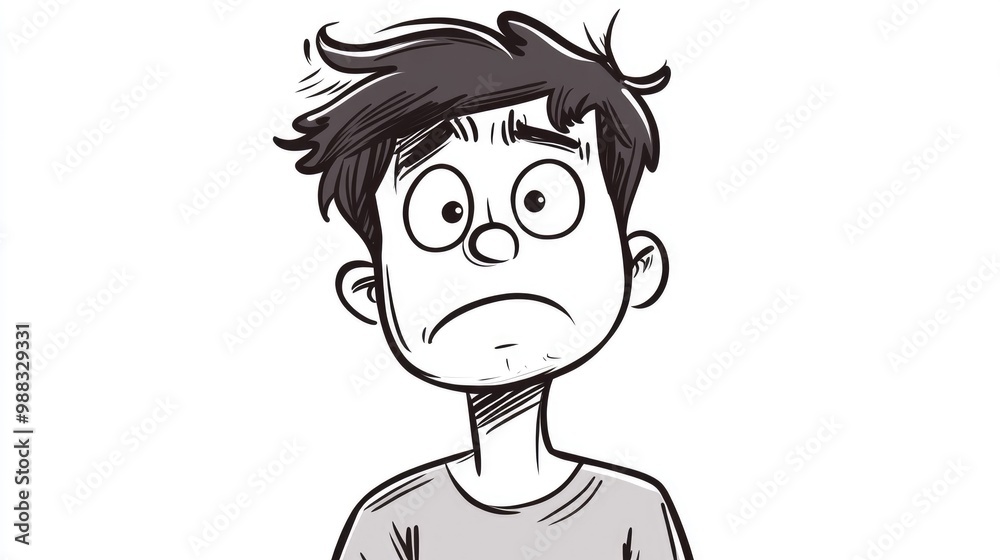 Line art illustration depicting a cartoon character with a stressed expression Line art illustration depicting a cartoon character with a stressed expression