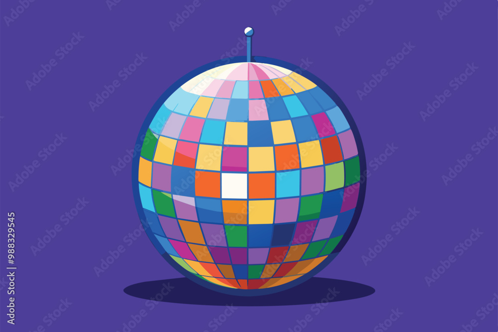 A semi-flat illustration showcases a colorful disco ball, perfect for enhancing party atmospheres with its bright, eye-catching design. A semi-flat illustration showcases a colorful disco ball, perfect for enhancing party atmospheres with its bright, eye-catching design.