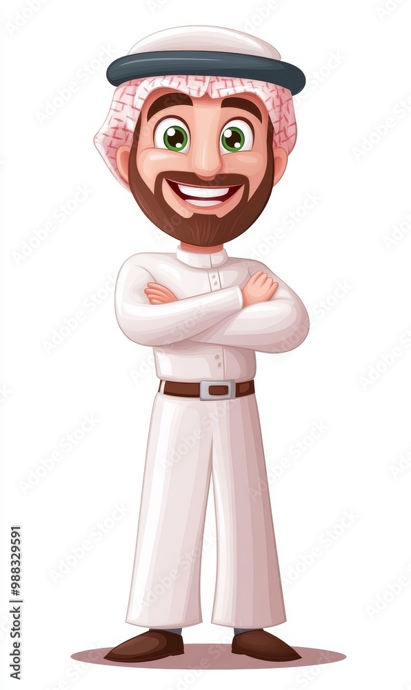 Illustration Cartoon Smiling Middle Eastern Businessman with Keffiyeh in White Background Illustration Cartoon Smiling Middle Eastern Businessman with Keffiyeh in White Background