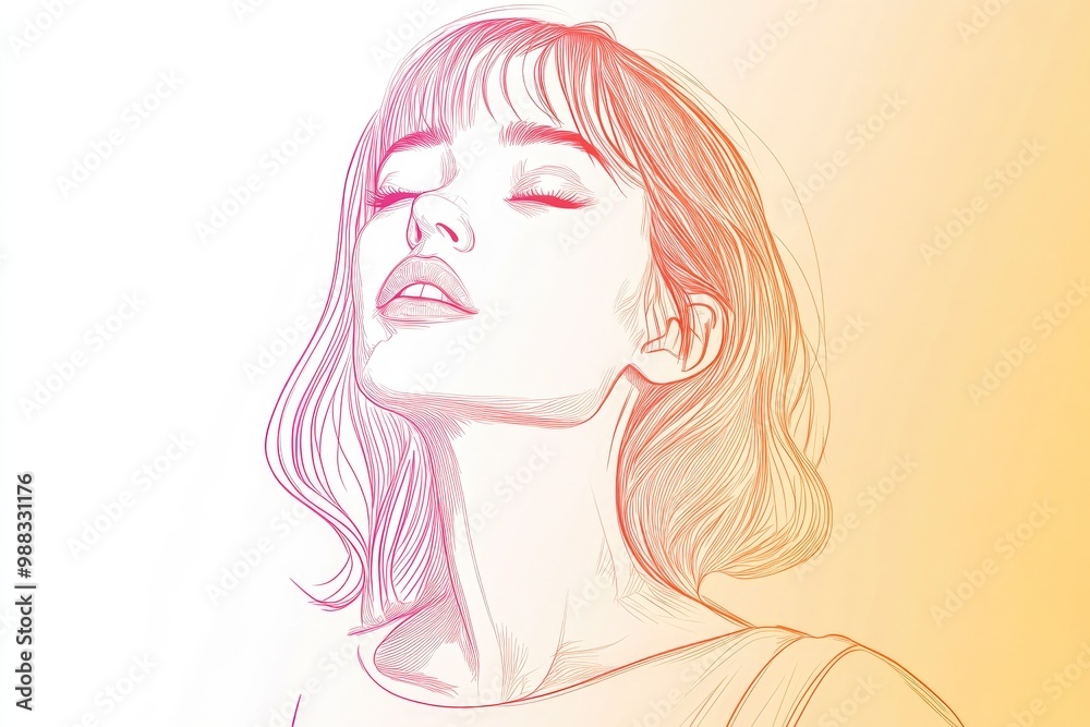 Warm gradient line art illustration of a cartoon woman Warm gradient line art illustration of a cartoon woman