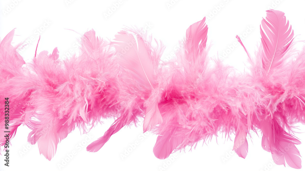 Fototapeta premium Pink feather boa isolated on white background, party isolated png like style.. Isolated on white background png like style. Created using Generative AI Technology 