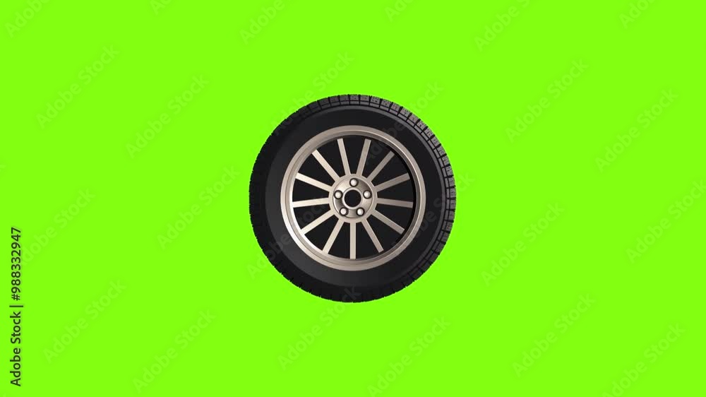 Five different wheel animations on a green screen. 2d car wheel ...