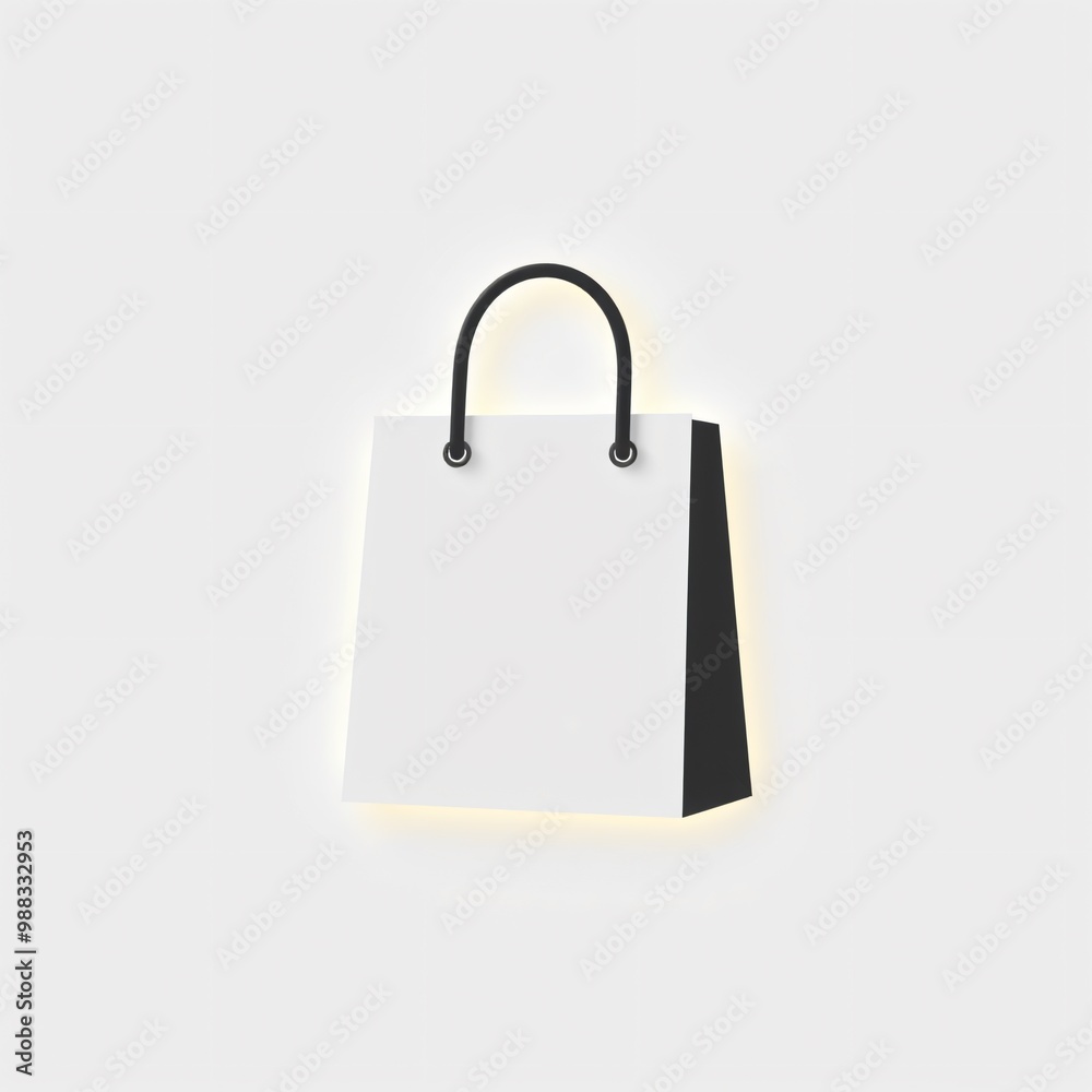A simple white shopping bag with black handles displayed against a neutral background, ideal for retail branding and design A simple white shopping bag with black handles displayed against a neutral background, ideal for retail branding and design