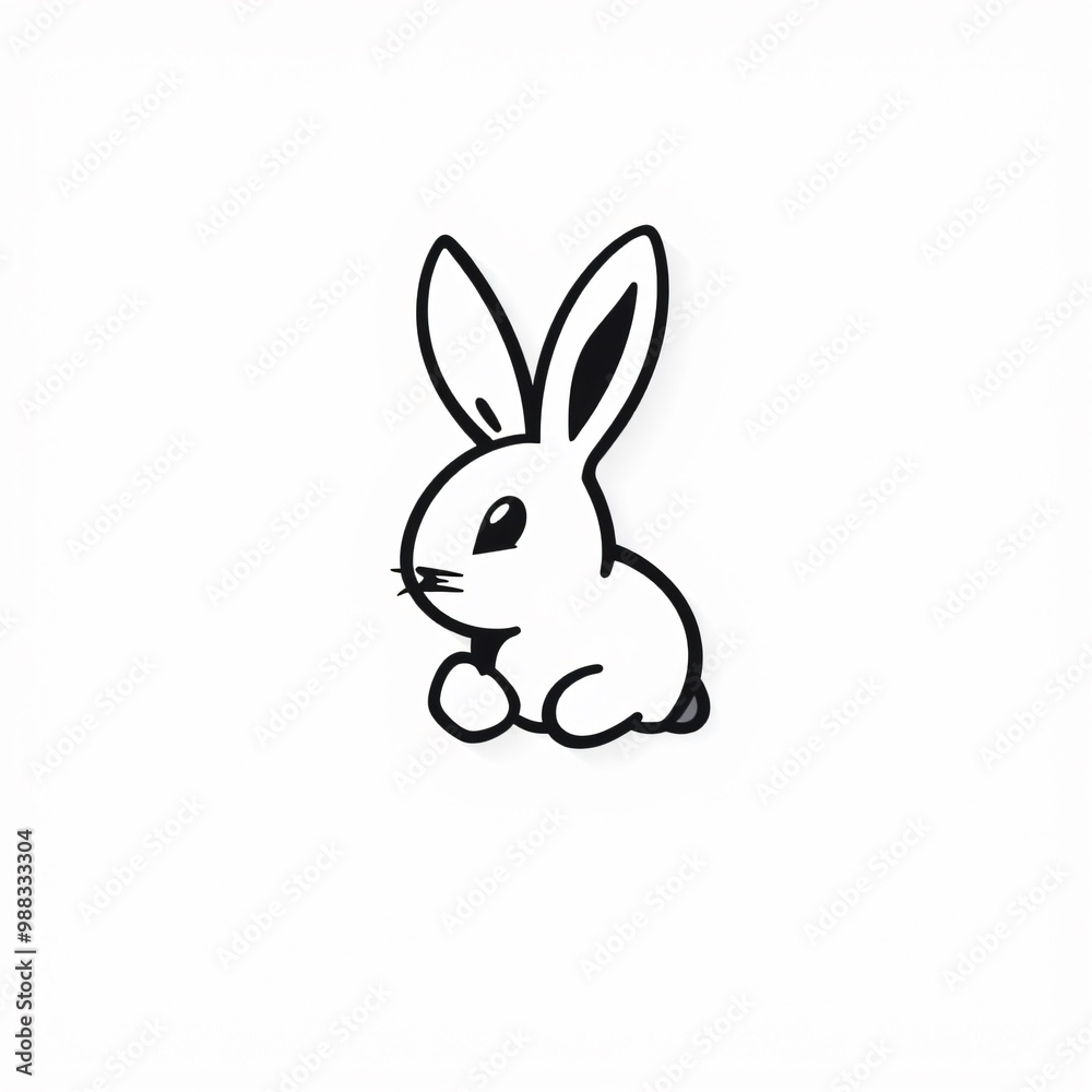 A cute cartoon rabbit sitting quietly in a simple black and white design with a minimalistic style A cute cartoon rabbit sitting quietly in a simple black and white design with a minimalistic style