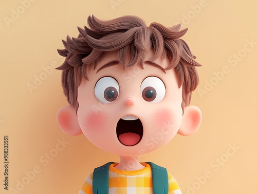 3D Cartoon Illustration of a Boy with Surprised Expression