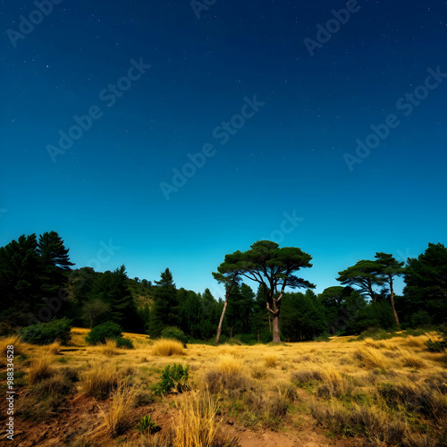 Starry clear sky view with nature landscape