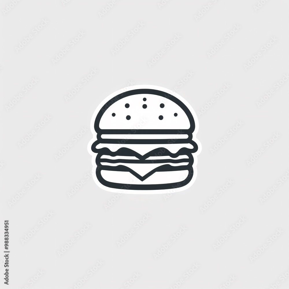 Simple line drawing of a burger with lettuce and cheese on a light background Simple line drawing of a burger with lettuce and cheese on a light background