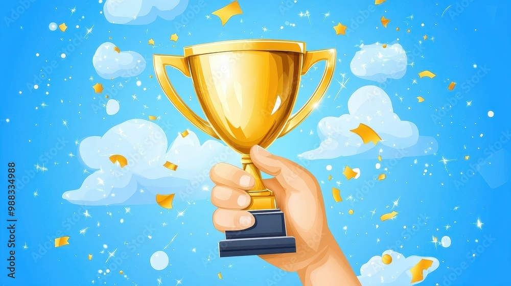 Celebrating Victory and Achievement with a Golden Trophy Celebrating Victory and Achievement with a Golden Trophy