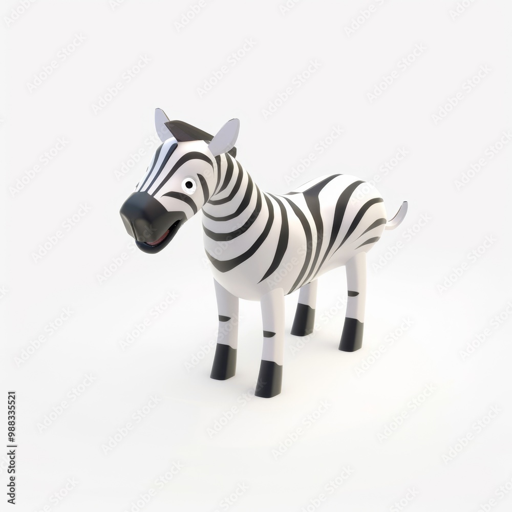 Cute, funny zebra in 3D style on a white background
