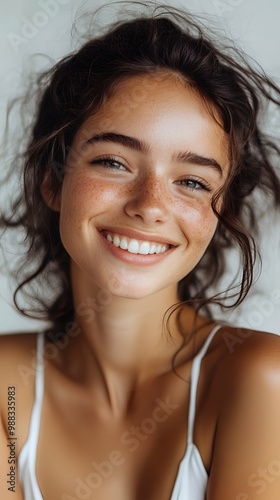 Beautiful Woman with Freckles Smiling Confidently - Portrait Photography.