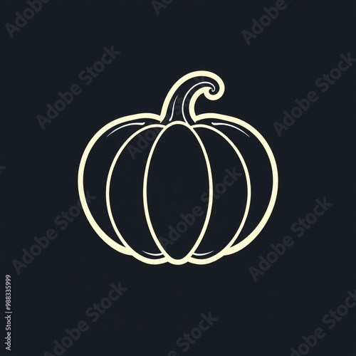 A simple white outline of a pumpkin on a dark background, representing autumn and Halloween themes photo