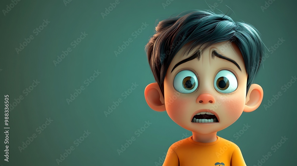 3D Cartoon Illustration of a Shocked Boy with Big Eyes 3D Cartoon Illustration of a Shocked Boy with Big Eyes