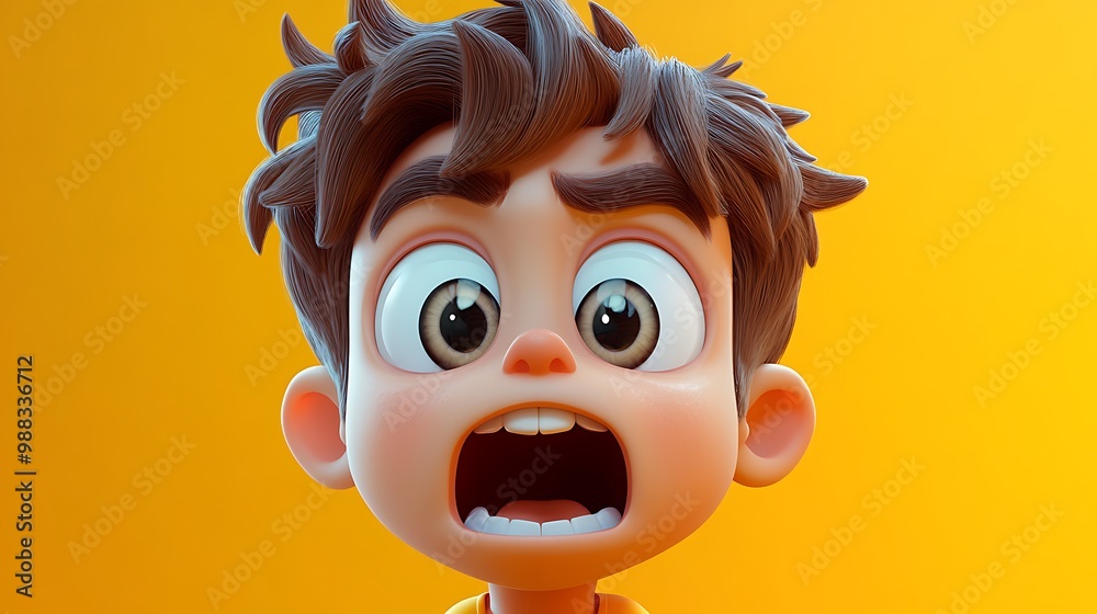 3D Illustration of a Shocked Boy with Big Eyes 3D Illustration of a Shocked Boy with Big Eyes