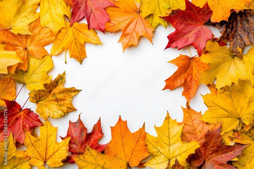 Autumn background with colored maple leaves framed. Generative AI. Autumn background with colored maple leaves framed. Generative AI.