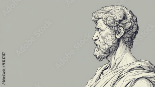 Wallpaper Mural Line art depiction of a historical philosopher on a grey background embodying stoic principles Torontodigital.ca