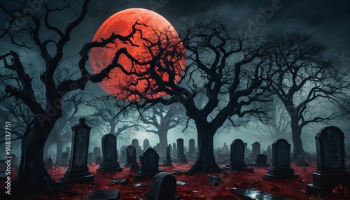 illustration of a Halloween night with moon and pumpkin background