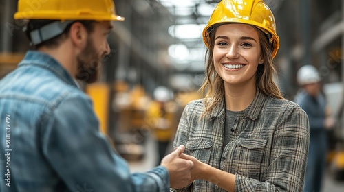 group of engineers standing on construction site shaking hands