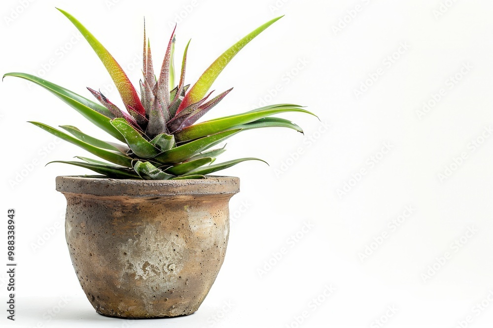 Bromeliad (Bromeliaceae genera) in Flowerpot Closeup, Bromeliad Macro House Plant in Flowerpot Bromeliad (Bromeliaceae genera) in Flowerpot Closeup, Bromeliad Macro House Plant in Flowerpot
