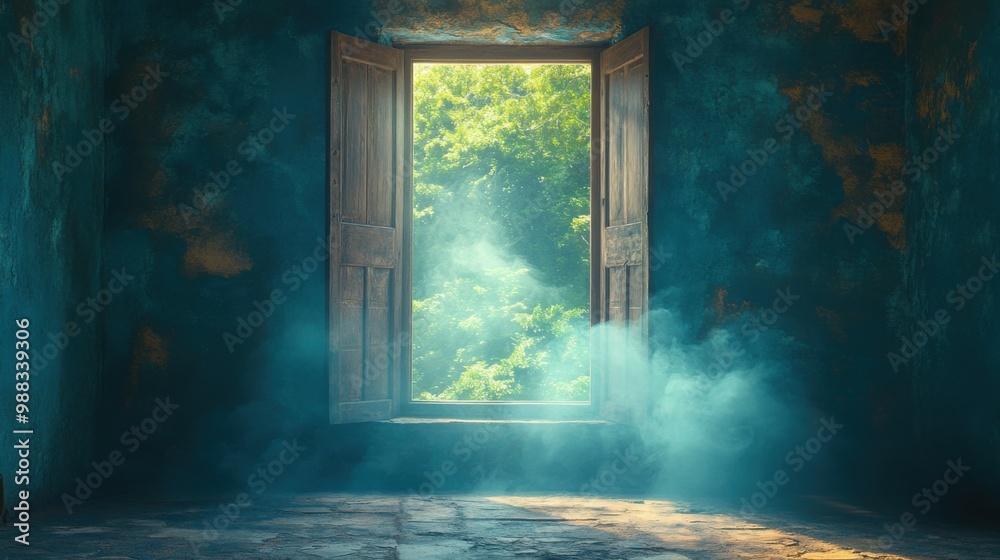 Image of an open door to a bright new world, symbolizing rebirth, a new day, a symbol of new beginnings and hope, encountering new things. Image of an open door to a bright new world, symbolizing rebirth, a new day, a symbol of new beginnings and hope, encountering new things.