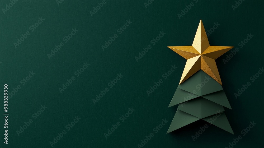 Obraz premium simple christmas tree with a golden star on green background - xmas concept with copyspace for text