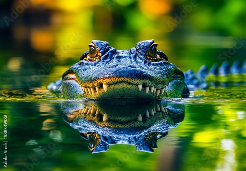 A large alligator with its mouth open in the water photo