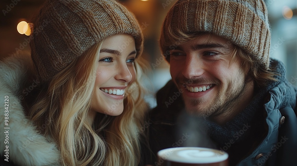 Fototapeta premium young couple drinking coffee when moving in new home